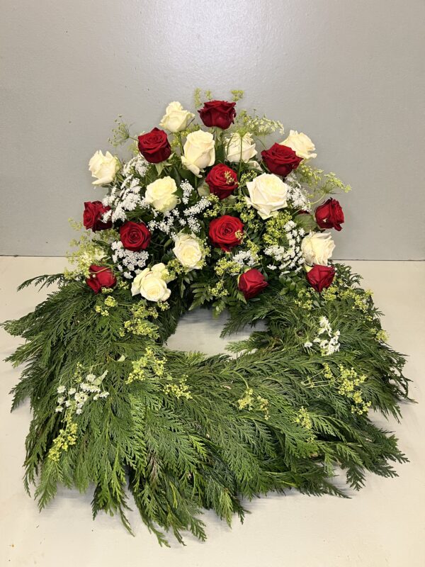 Høj tuja krans rød og hvid